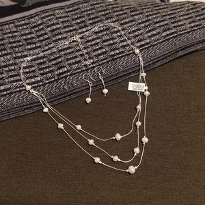 925 Fine Sterling Silver Necklace & Earring Set Cultivated Pearls Signed Wedding